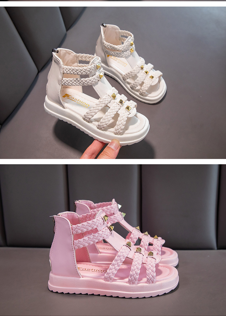 Sandali da ragazza Estate 2024 Scarpe da principessa open toe di nuova moda, scarpe romane per bambine con suola morbida per bambini grandi_voghion.com