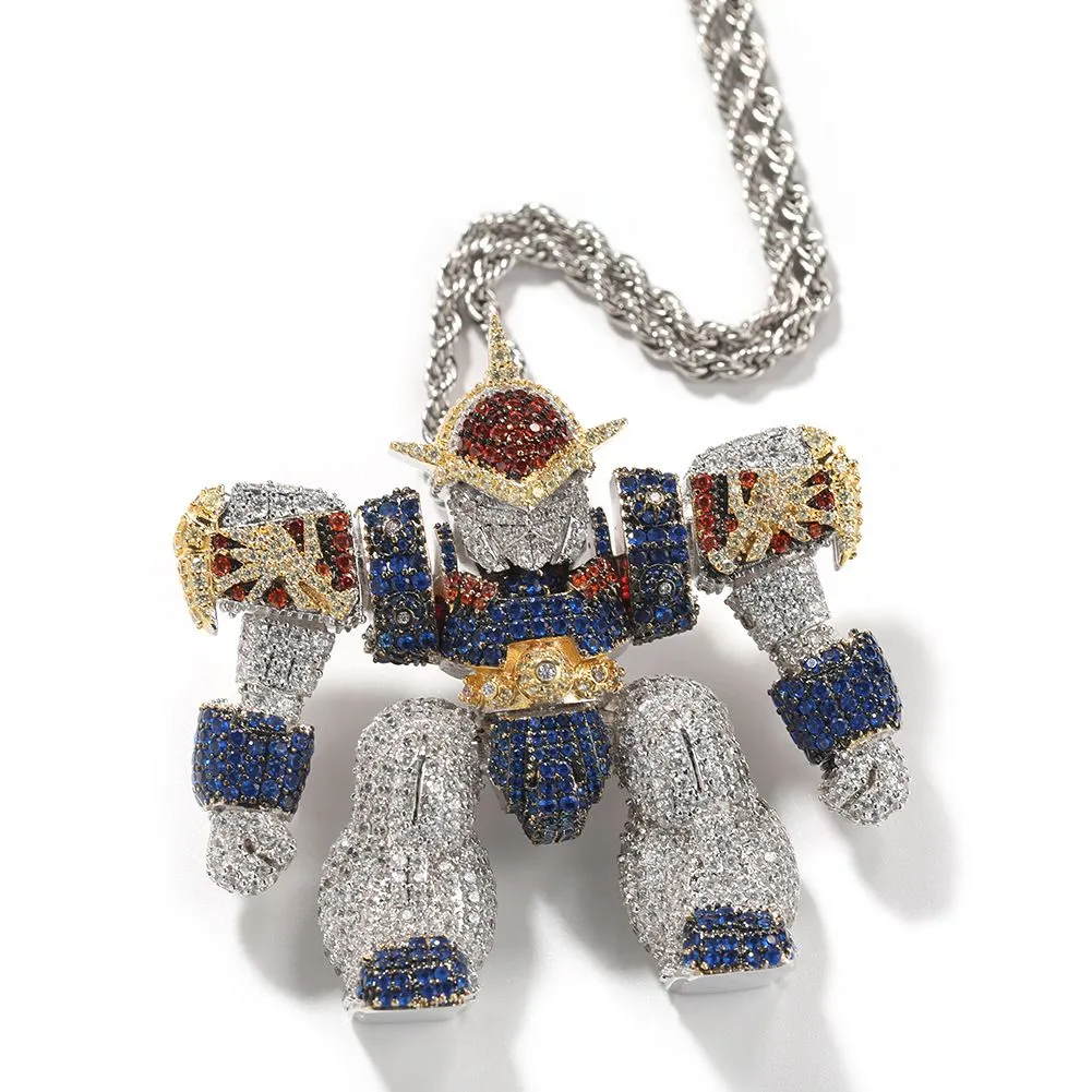 Hip Hop 3D Robot Ciondolo Bling Zirconia Vero Oro Placcato Collana Uomo Gioielli_voghion.com