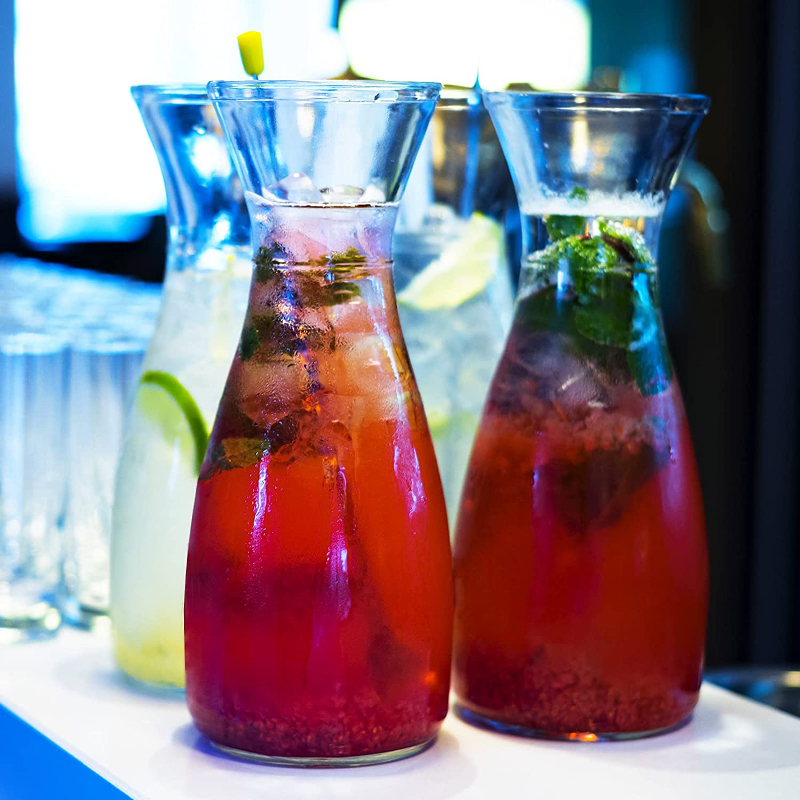 Drikkevandskande i glas med plastlåg, design med smal hals, 1 liters sæt med 4, klar_voghion.com