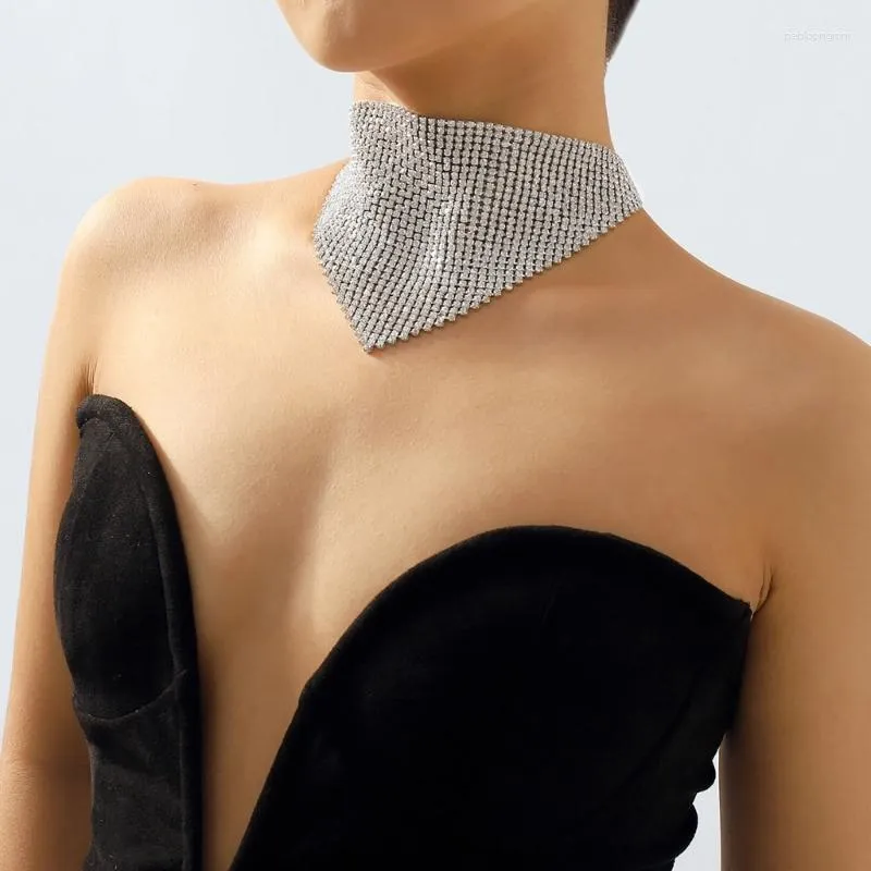 Chains Wide Crystal Bib Collar Necklace Rhinestones Choker Full Clavicle Chain Jewelry For Drop_voghion.com