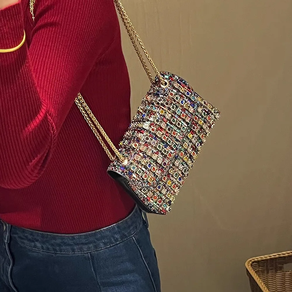 Bling Rhinestones Women's Evening Purses And Handbag Designer Shoulder Bag Shiny Crystal Clutch Purse_voghion.com