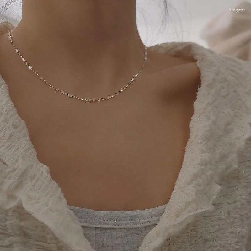 Chains S Sterling Sier Sparkling Sequin Necklace Simple And Versatile Japanese Korean Minimalist Short Plain Chain_voghion.com