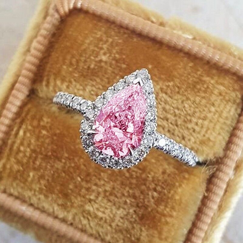2025 Neuheiten Huitan Pink/Kristall Waterdrop Kubischer Zirkon für Frauen Klassisches Design Eternity Hochzeit Verlobungsringe Silber Farbe Schmuck_voghion.com