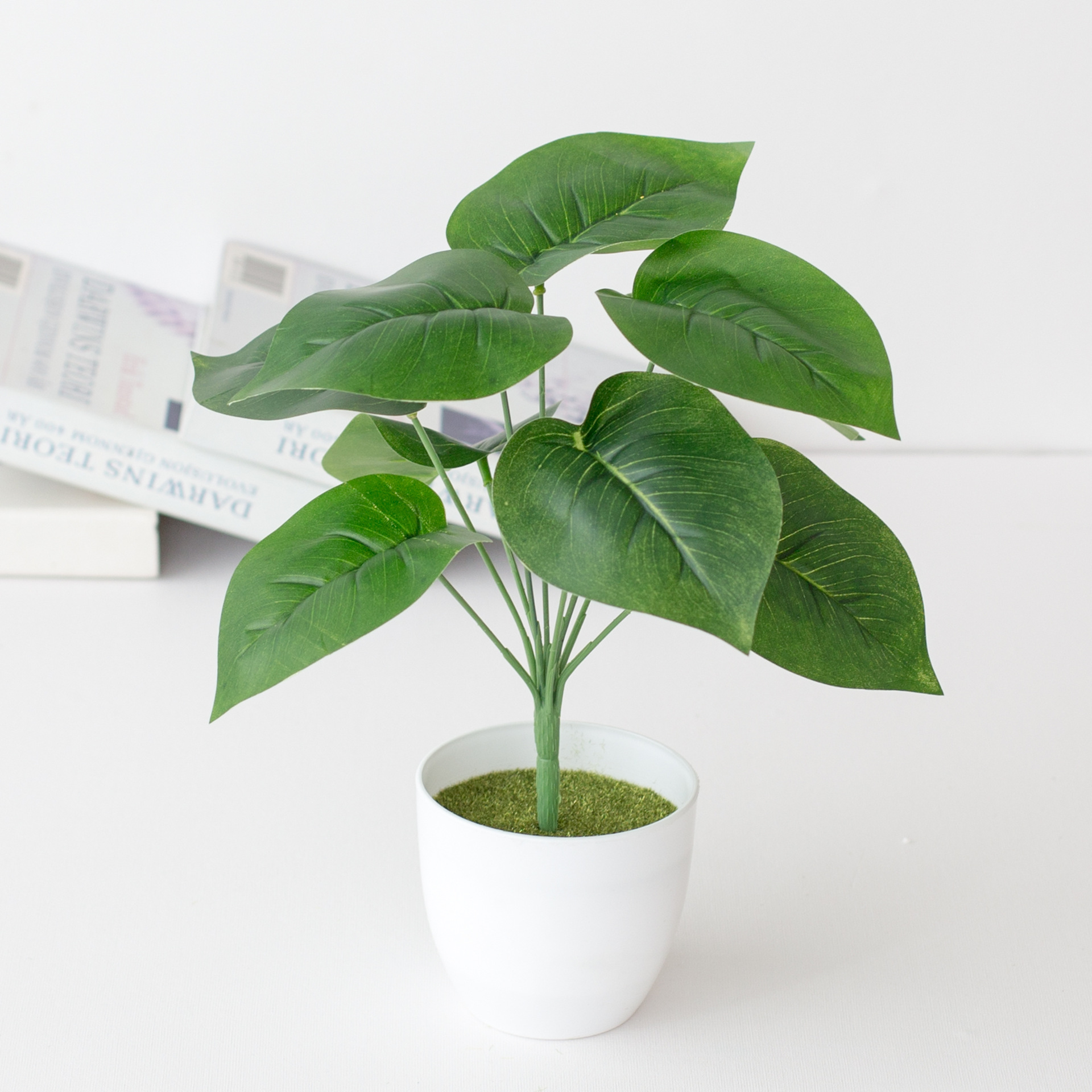 Simulation round pot leaf potted ornaments green bonsai simulation plant potted home decoration ornaments wholesale_voghion.com