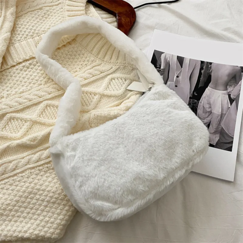 Plüsch-Umhängetaschen für Femme Designer Soft Winter Damen Clutch Handtasche Nette FI Weibliche Party Unterarm Tasche_voghion.com