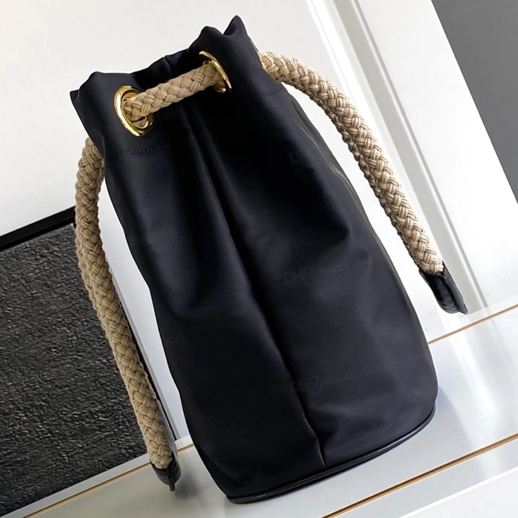 New 10A Mariner Nylon Small Bucket Designer Golden Hardware Zipper Pocket Shoulder Bag Sliding Cord Closure Handbag_voghion.com