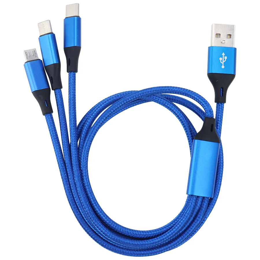 1.2m 3 In 1 Nylon Braided Multi USB Fast Charging Cable Micro Usb Type-C For Xiaomi Samsung Android Phone Charger Cord_voghion.com