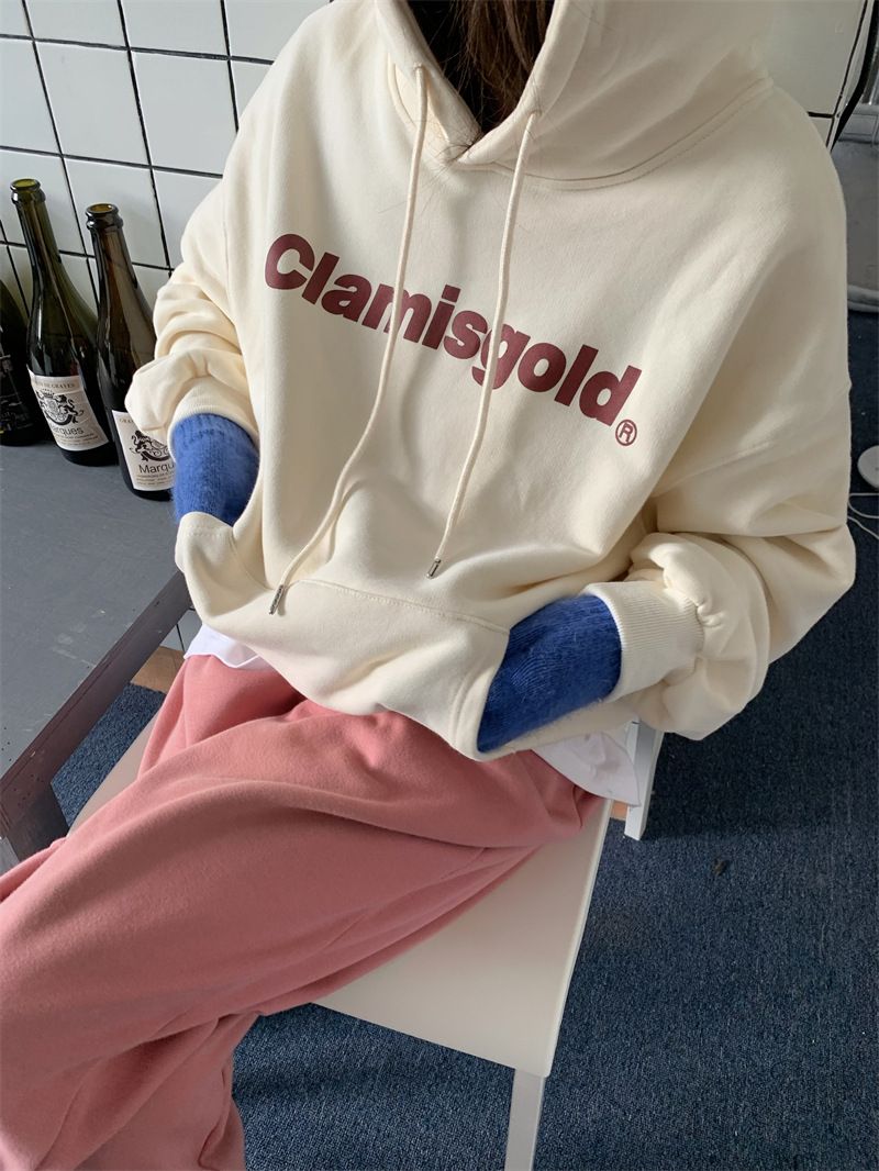 Veet hooded sweatshirt for women in autumn and winter, new loose letter printed Korean fashion student long sleeved_voghion.com
