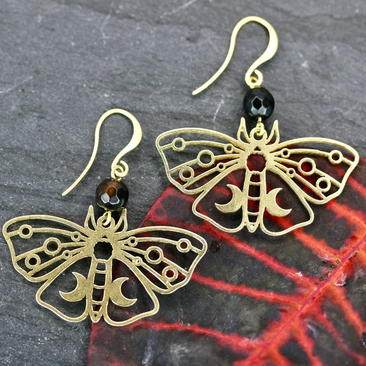 Bohemian Butterfly Earrings With Black Gemstone Hoop Design_voghion.com