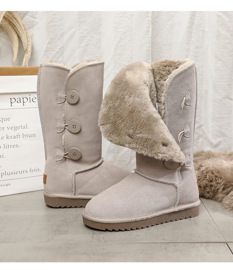 Ψηλό μπλουζάκι για γυναίκες 2023 Χειμώνας αντιολισθητικό χοντρό ζεστό μακριά βαμβακερά παπούτσια χιονιού με τρεις πόρπες_voghion.com