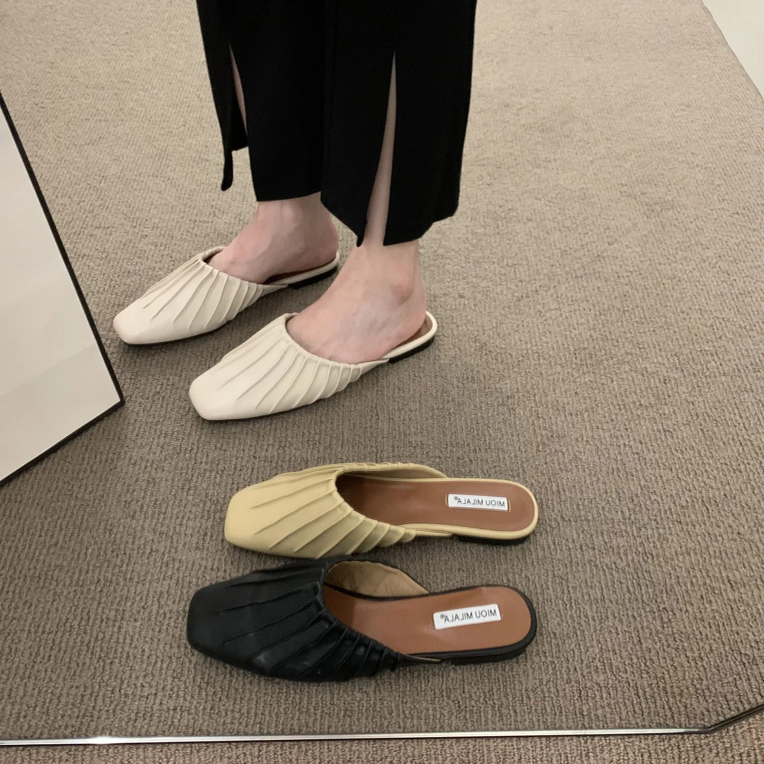 Ciabatte estive da donna, pantofole Ca Saul, scarpe basse con punta quadrata, comode e alla moda, da infilare, da donna, all'aperto, di alta qualità_voghion.com