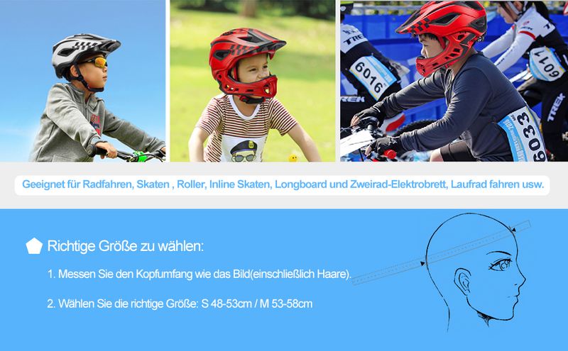 ROCKBROS Fahrrad Kinderhelm Integralhelm Schutzhelm Antischweiß Trenr 48-58CM_voghion.com