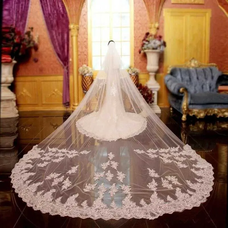 Hair Jewelry White ivory Bridal Veils Long Veil Cathedral Wedding Accessoreis Vail_voghion.com