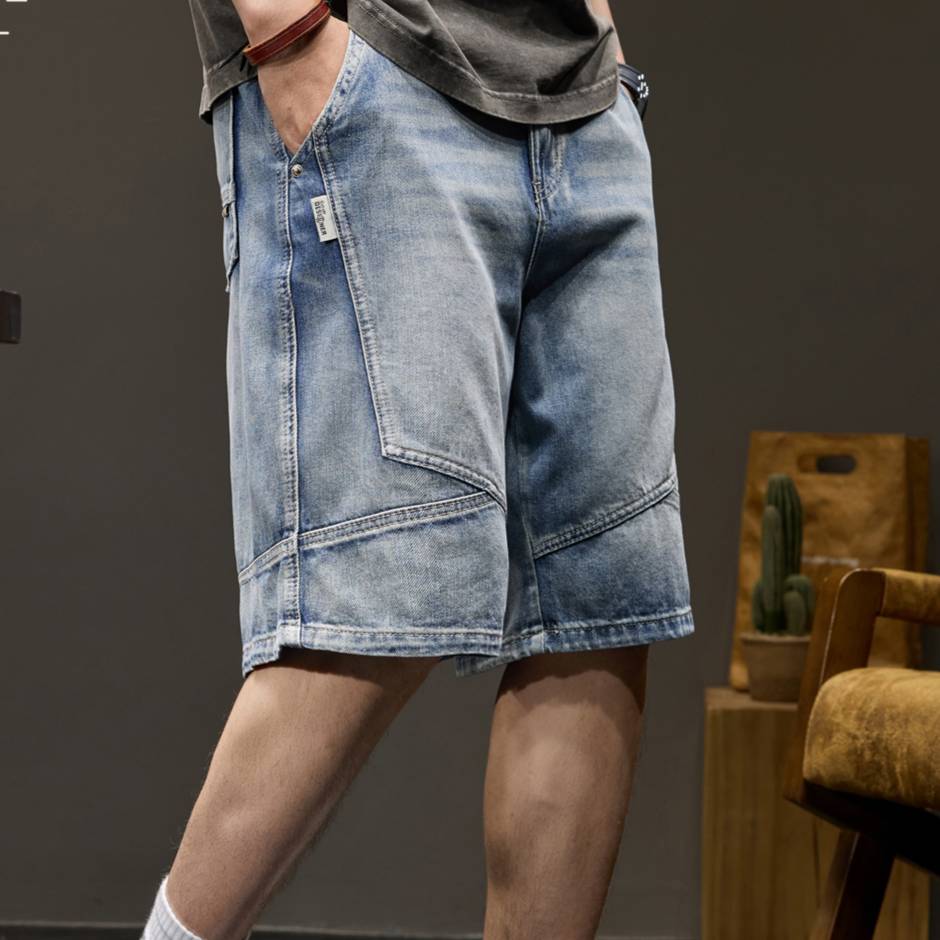 ​​Men’s Vintage Washed Denim Shorts – Relaxed Straight Fit, Punk-Inspired, Mid-Thigh Length, Summer Casual (Sizes 28-38, Comfort Stretch)​​_mkmklike.com