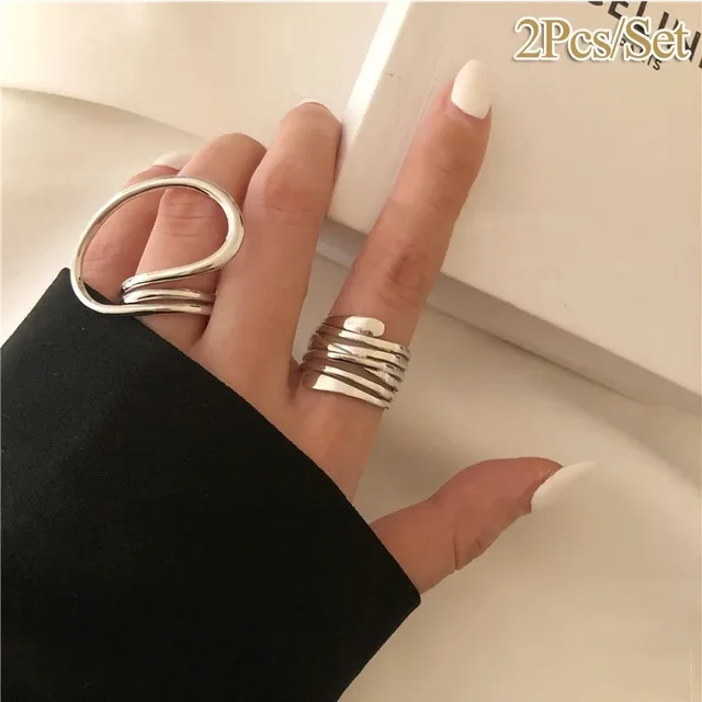 Fashion 2pcs/set Exaggerated es Rings for Women Fashion Simple Distorted Geometric Party Statement Designer Jewelry Gift_voghion.com