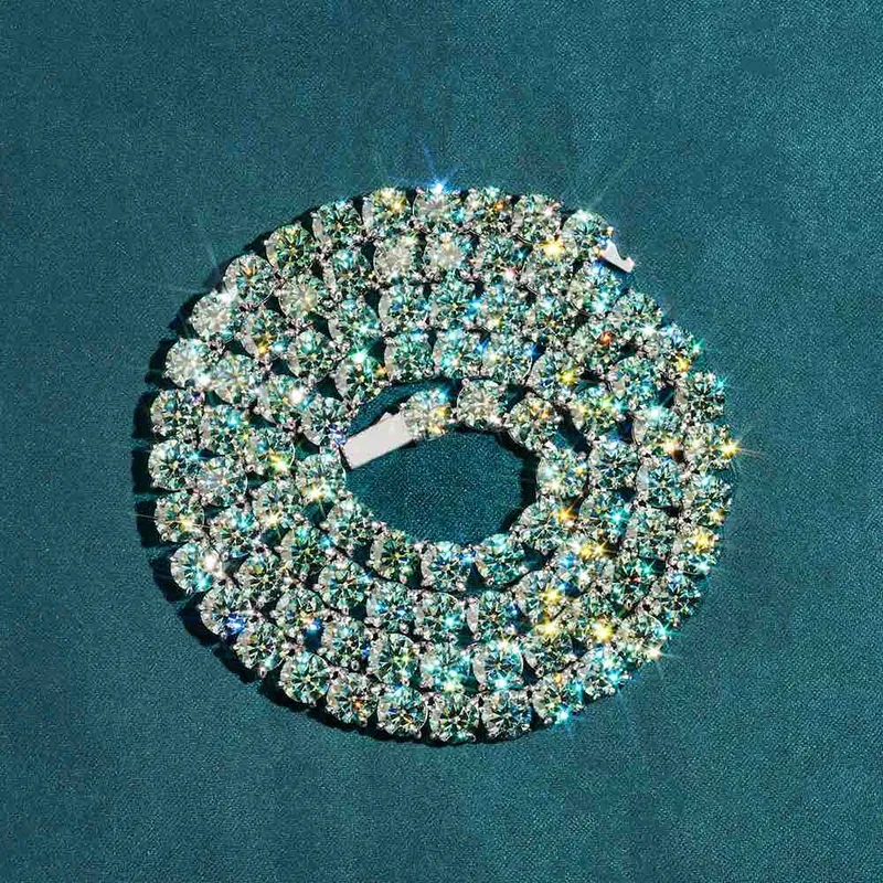 Catena da tennis in moissanite verde da 3 mm, 4 mm, 5 mm e 6,5 mm, con diamanti, tester Hip Hop, Iced Out GRA Bling Sier_voghion.com