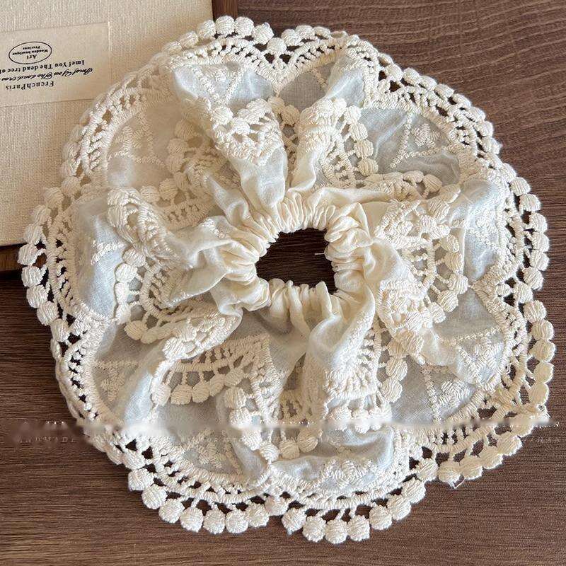Large White Lace With Large Intestine Loop, Gentle Temperament For Women, Ponytail Tied Rope, High-end Hair Rope_voghion.com