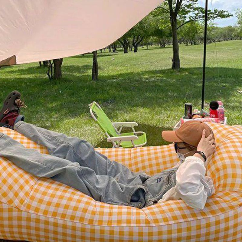 Outdoor lazy iatable yellow and white sofa folding portable picnic camping solid color air mattress outdoor furniture_voghion.com