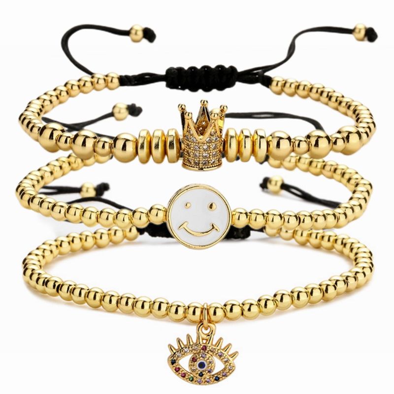Kupfer einfache Stil Teufelsauge Krone Lächeln Gesicht Armbänder_voghion.com