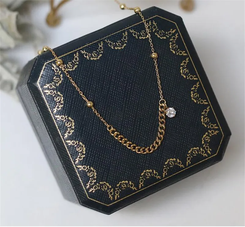 Pendant Necklaces YUN RUO 18 K Gold Plating Vintage Chain Zircon Necklace Fashion Titanium Steel Jewelry Woman Birthday_voghion.com