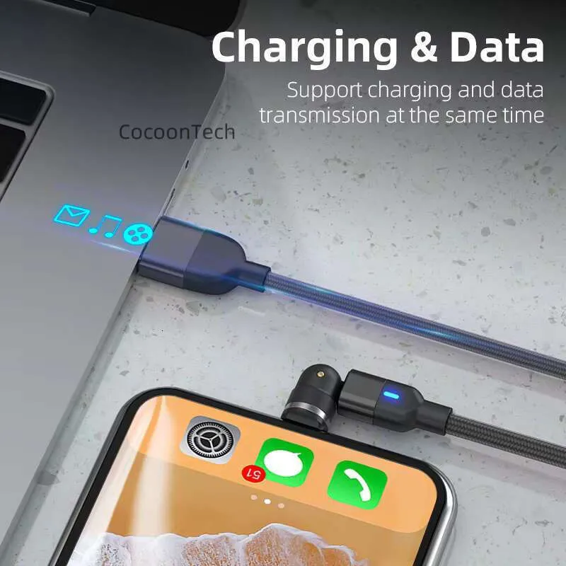 Melonboy Phone Accessories With 540 Degree Rotating Magnetic 3A Fast Charging Cable And USB Data Cable, Designed For_voghion.com