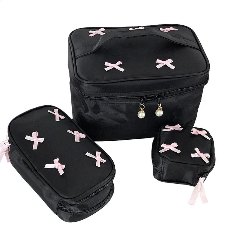 X Simple Bow Noir Maquillage Portable Sac de Rangement à Fermeture Éclair Crayon Organisateur Cosmétique Voyage Trousse de Toilette Sac à Main Cadeau_voghion.com