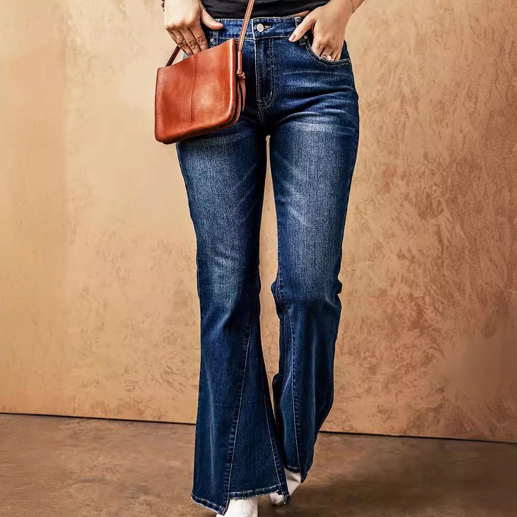 Patchwork jeans  elastic bell bottoms washed temperament commuter jeans_voghion.com