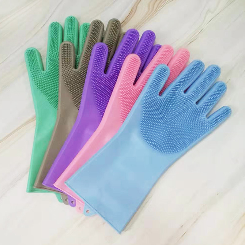 Geschirrspül-Schrubbhandschuhe aus Silikon, Wärmedämmung, verschleißfeste Küchen- und Haushaltsreinigungshandschuhe_voghion.com
