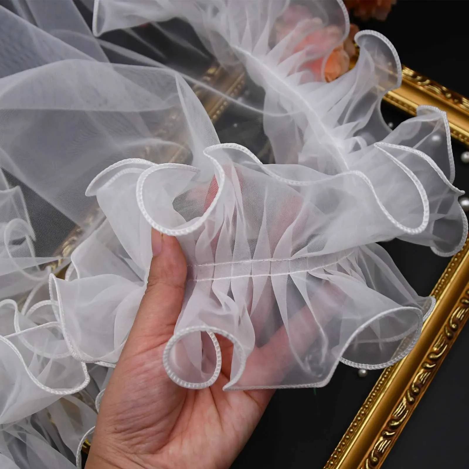 Haarschmuck V212 Brautschleier mit schicken Rüschen KEIN KAMM Schleier Bolero Schal abnehmbares Hochzeitsaccessoire_voghion.com