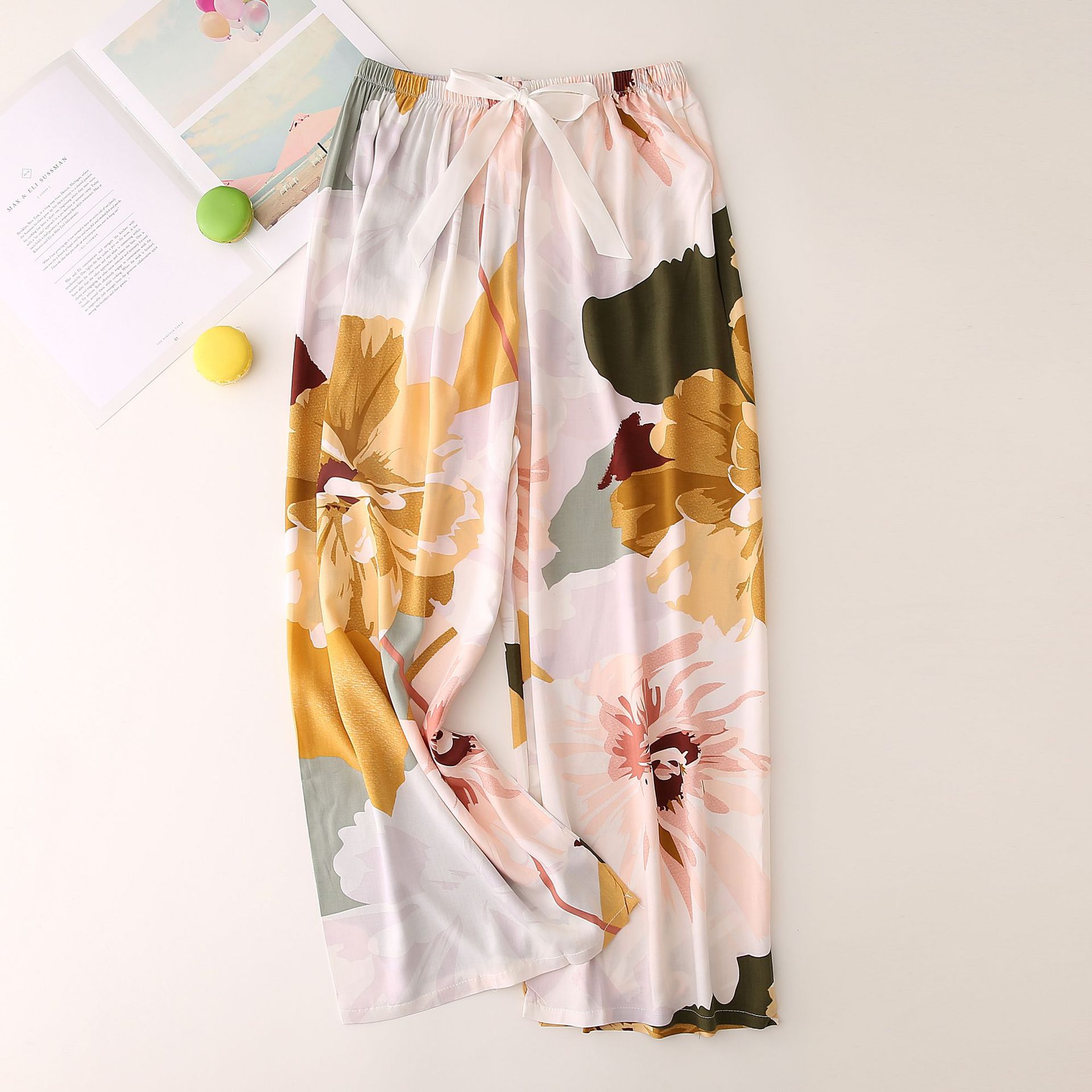 Nachtwäsche für Damen Seidenpyjamahosen für Damen, dünn, große Hosen mit weitem Bein, können draußen getragen werden, Damen-Einzelhosen_voghion.com