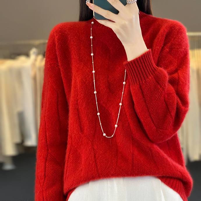 Chunky Cable-knit Wool Sweater High-neck Oversized Pullover Unisex_voghion.com