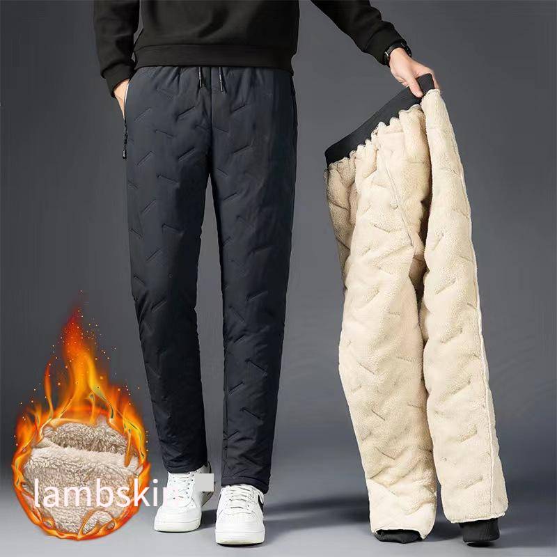Pantalons d'hiver coupe-vent imperméables pour hommes, grande taille, en velours et coton, en cuir d'agneau épais, vêtements d'extérieur pour hommes, pantalons de sport décontractés pour hommes_voghion.com
