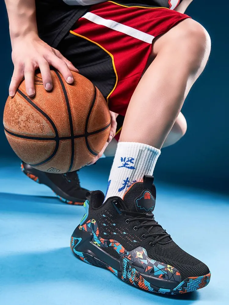 quality Hot Selg New Four Seasons Basketball Sports Breathable Elastic Blue Ball Shoes Men's High Top_voghion.com