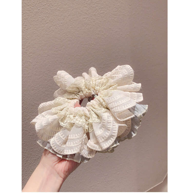 Elegant Temperament, Beige Chiffon Lace, High-end Feeling, Large Intestine Loop, Women's Hair Tie, Headband, Korean_voghion.com