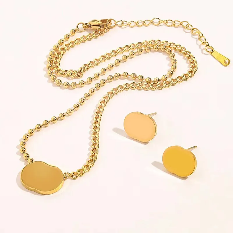 Fashion Brand Necklace Gold Color Stainless Steel Dual G Women's Necklaces & Earrings Designer Ear Studs C037X_voghion.com