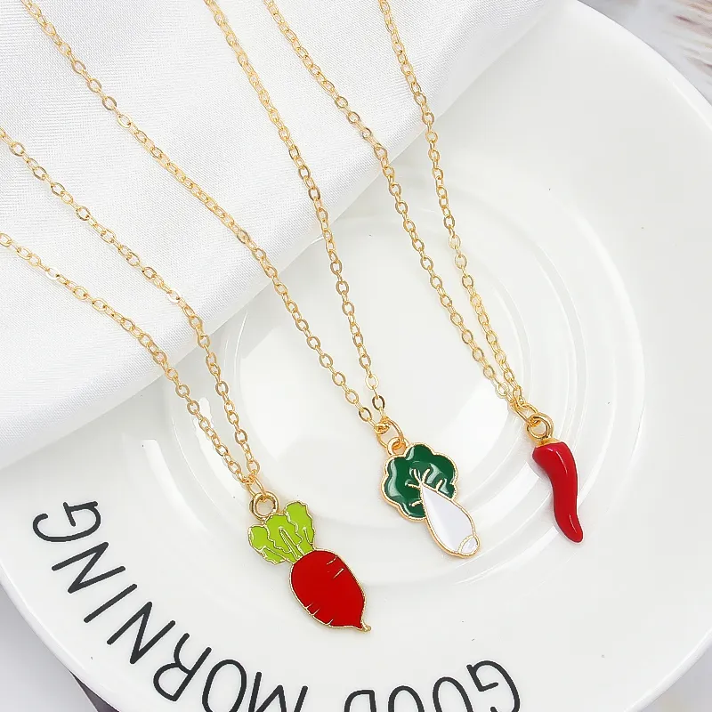 Collane con ciondolo Fungo Peperone Cavolo cinese Ravanello Zucca Pesca Collana Verdure Frutta Gioielli in smalto per bambini_voghion.com