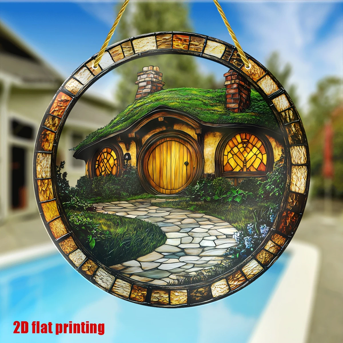 "2,4 x 2,4 cm Shire Cottage akryl solfångare - rustik sagokonst för fönster, vardagsrum, veranda och trädgård. Perfekt inflyttningspresent med fantasifull charm._voghion.com