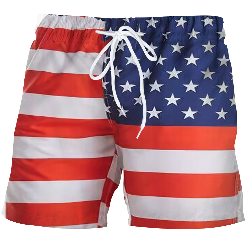 Summer New Beachwear Short d'impression numérique 3D pour drapeau du jour de l'indépendance des sports pour hommes_voghion.com