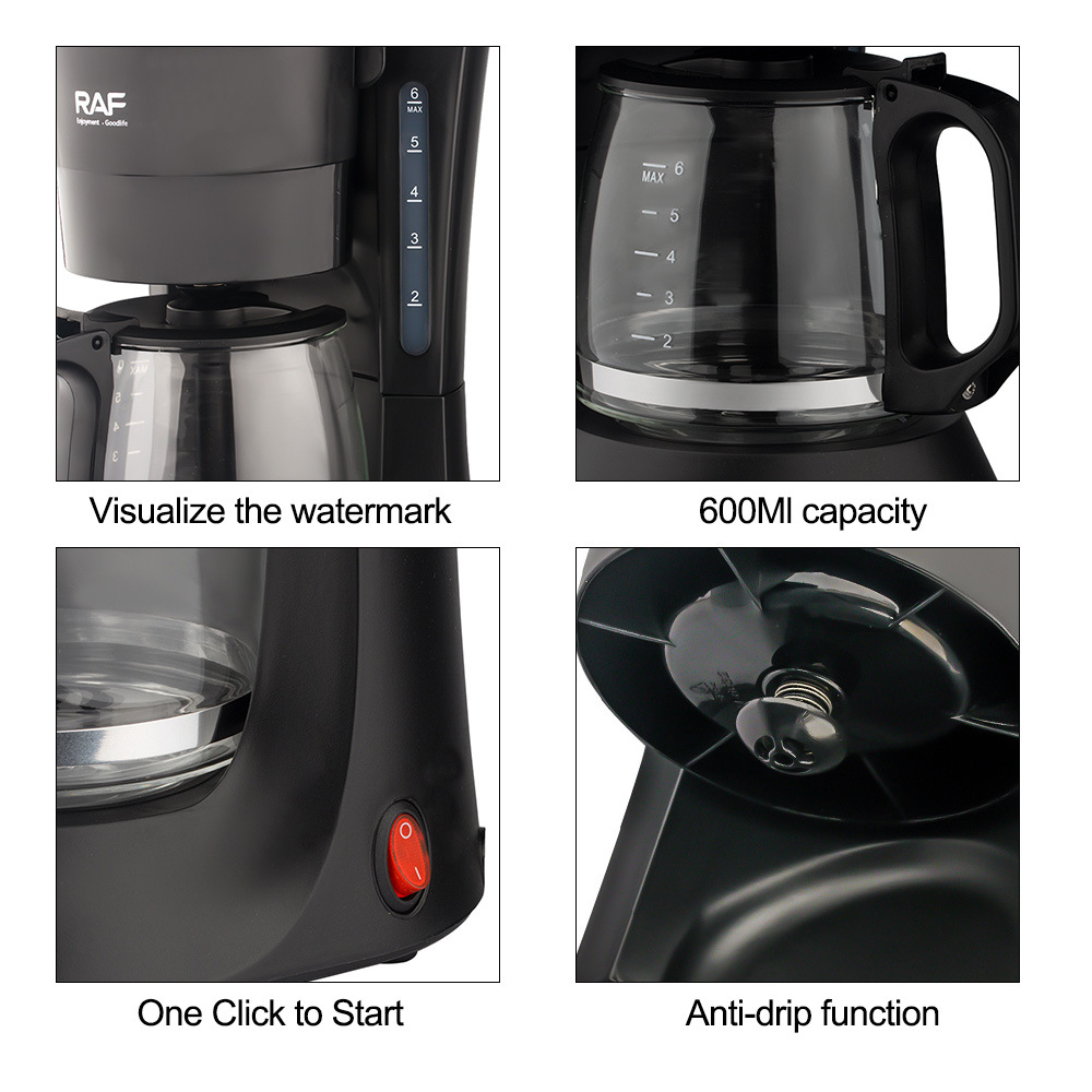 Macchina per caffè americano elettrica da 600 ml - Macchina per caffè americano compatta con filtro riutilizzabile (nera, spina UE/USA/Regno Unito, stile Ins)_voghion.com