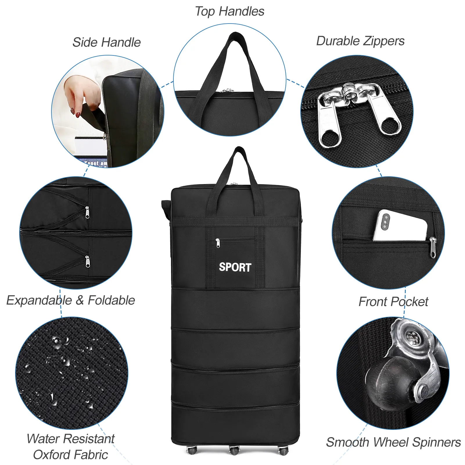 Expandable Suitcase Foldable High Quality Rolling For Travel Business Large Capacity Lage Storage Bag_voghion.com