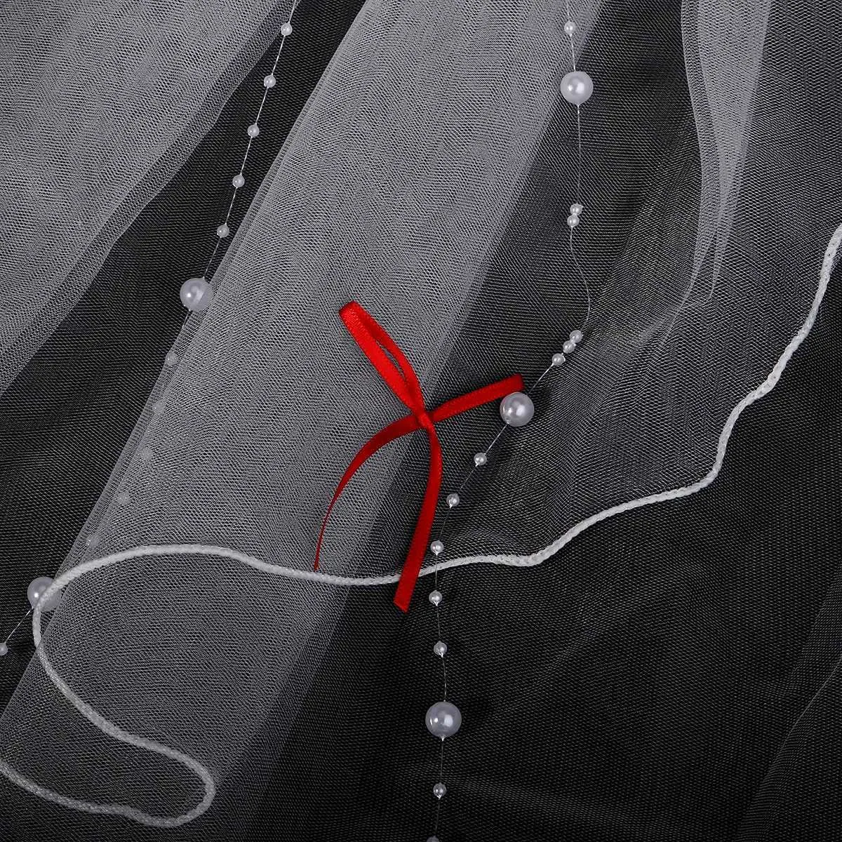 Voile de mariée court en tulle à double couche, couleur unie, avec clip et ruban, pour femme_voghion.com