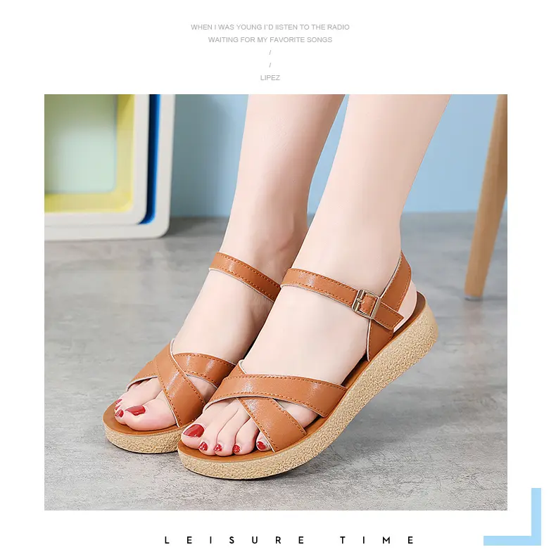 Women's Flat Sandals Versatile Leather Summer Fashion Footwear_voghion.com