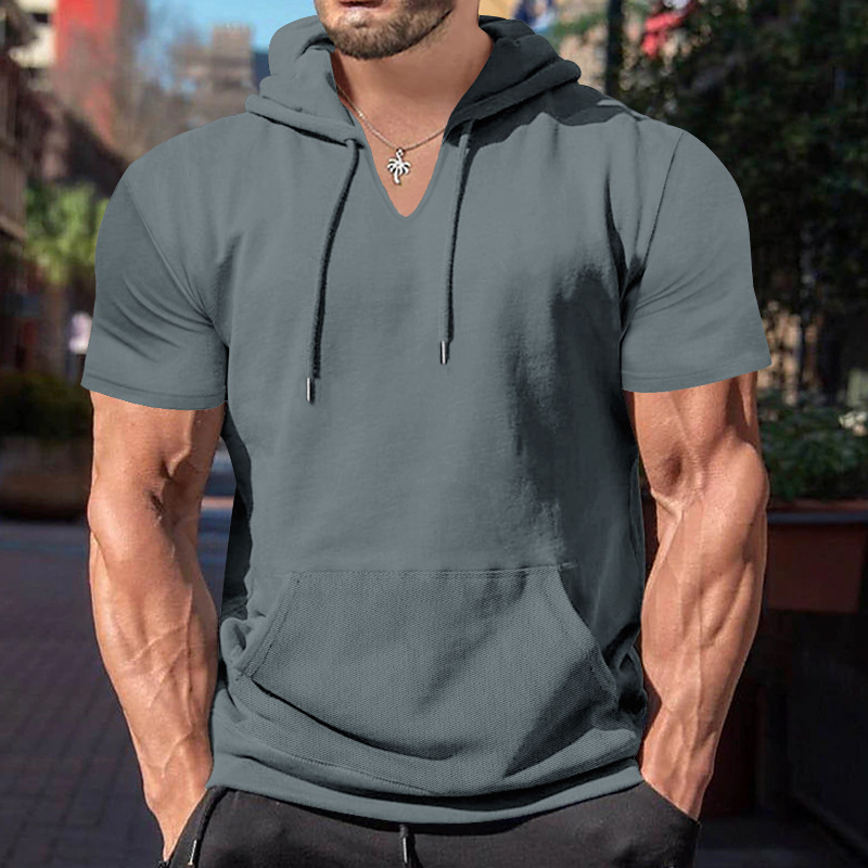 Unschlagbare Qualität 2024 Sommer Neue Herren Kurzarm T-Shirt Hoodie Lässig Einfarbig Fit Top Für Männer_voghion.com