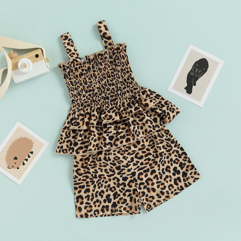 Ensemble licou d'été pour mère et enfant, ensemble deux pièces à volants, imprimé léopard, à la mode, pour filles et enfants_voghion.com