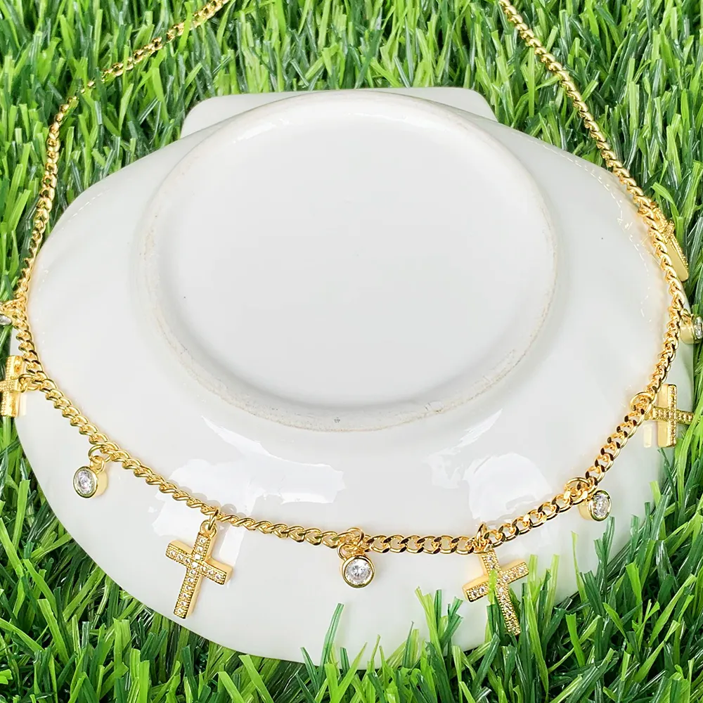 Catene Carino Stile diverso Mini CZ Micro Inserto Ciondolo placcato oro Ottone Collana a catena di Cuba Adatto per_voghion.com