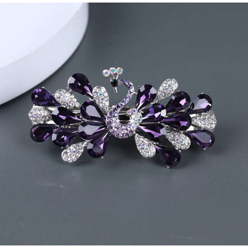 Piccolo design di nicchia Pavone a molla per le donne, dotato di copertura antiscivolo, temperamento con una molletta per capelli a disco dritto_voghion.com