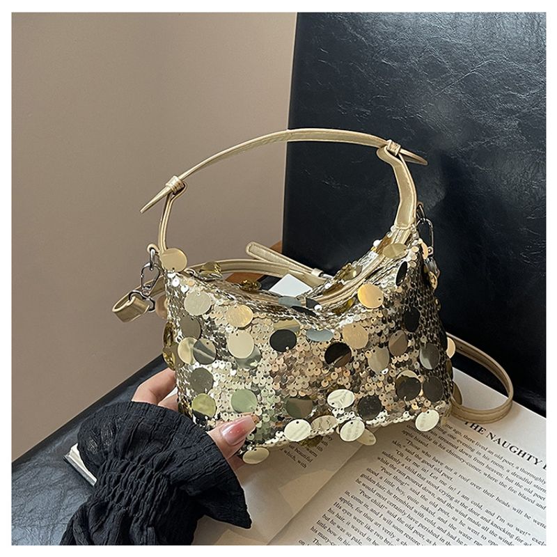 Modische kleine quadratische Tasche Damen im neuen ausländischen Stil 2024 mit Pailletten, Knödeltasche, vielseitige_voghion.com