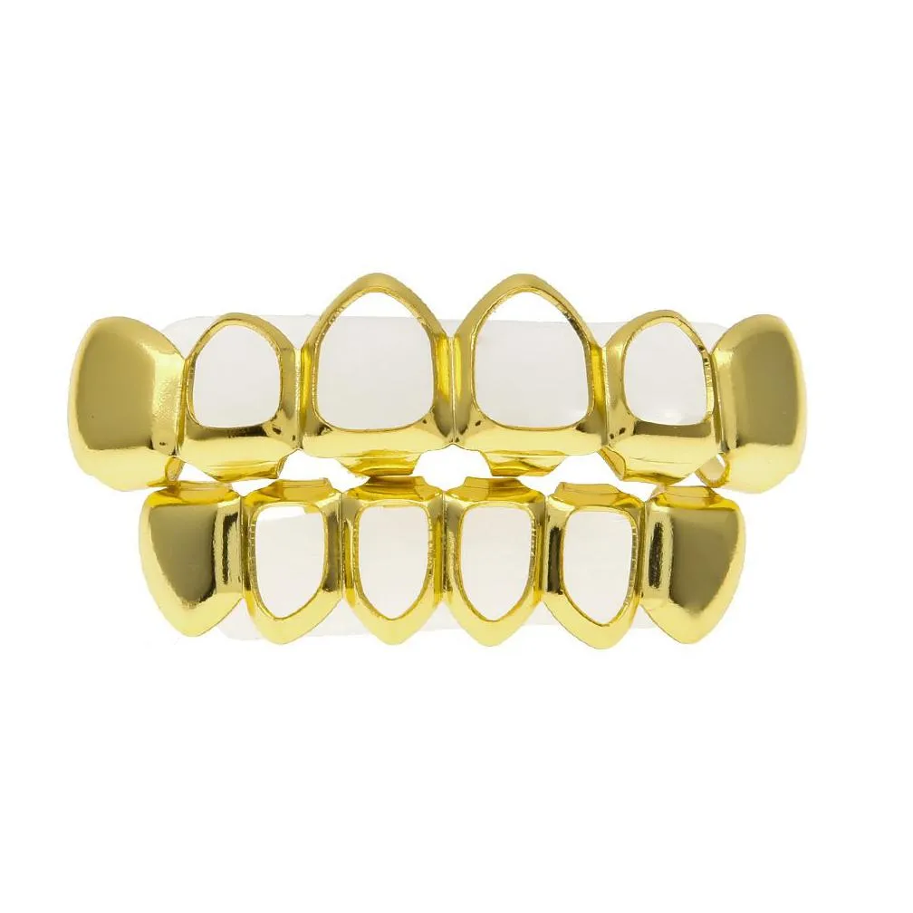 Grillz, Dental Grills New Real Gold Plated Iced Out Hiphop Hollow Teeth Grillz Top Grill Halloween Christmas Party Gift_voghion.com