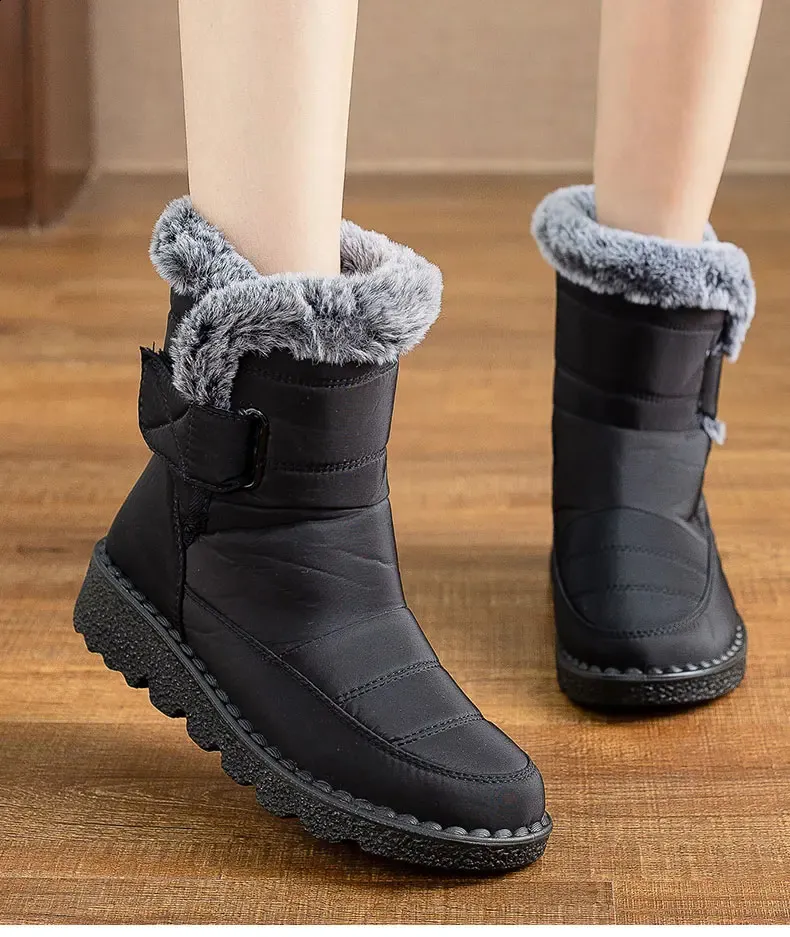 Women Fur For Woman Ankle Winter Botas Mujer Trend Low Heels Snow Boots Platform Shoes Female 240830_voghion.com