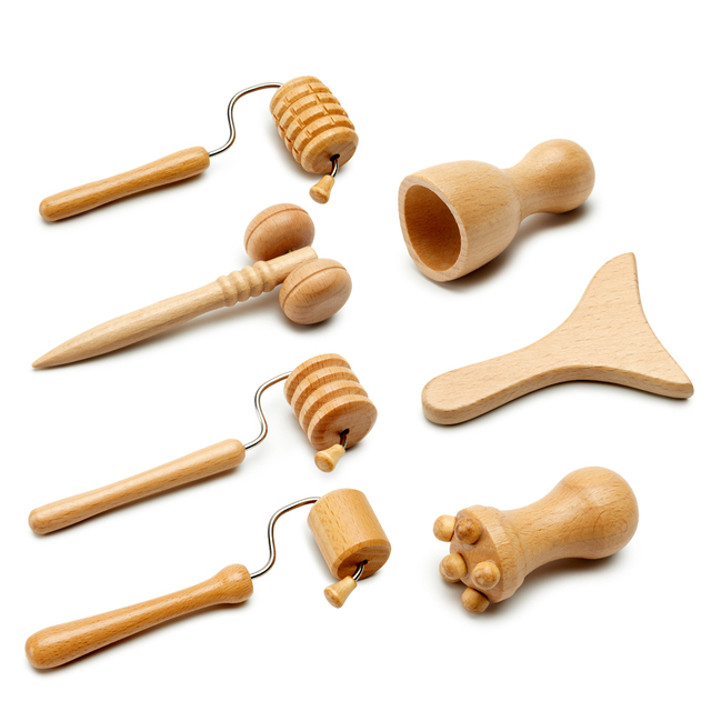 7 pz/set Massaggiatore Viso Spa Maderoterapia Rullo Massaggio Dimagrante Viso Terapia in Legno Gua Sha Bastone Lifting Viso Rimozione Rughe_voghion.com